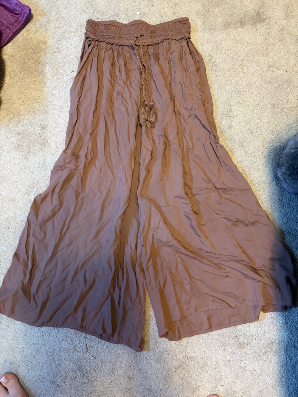 Wilfred Mauve-Brown Smocked Waist Wide Leg Capri